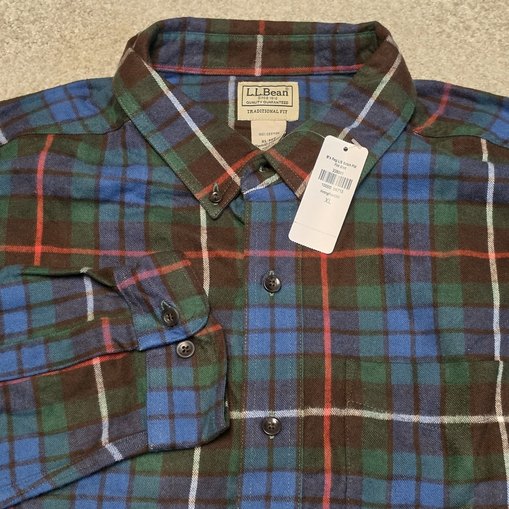 LL Bean Shirt Mens XL Scotch Plaid Flannel Traditional Long Sleeve NWT 228061